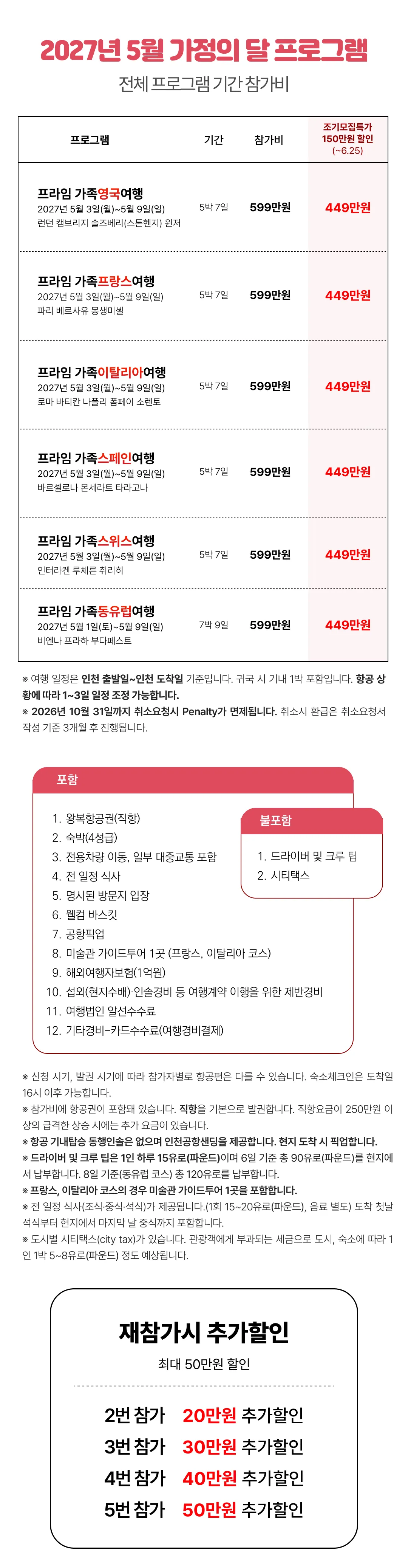 [2027.5] 가정의달 프라임 가족유럽여행 조기모집 특가 449만원 (~6.25) 2